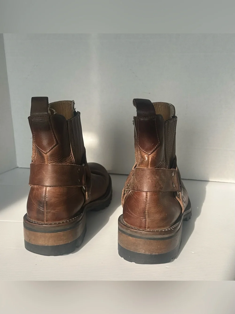 Vintage GBX Dorado Brown Leather Harness Boots Ankle Biker Moto Men's Size 8 D